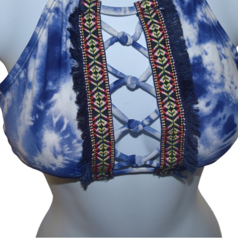 Altar’d State Tie Dye Hi Neck Halter Swim Top NWT Fringe Size Small - Picture 2 of 9